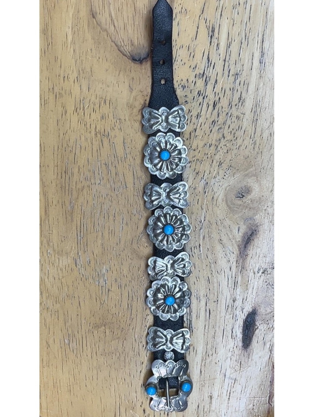 VINTAGE Navajo jewelry handmade sterling silver turquoise concho style bracelet